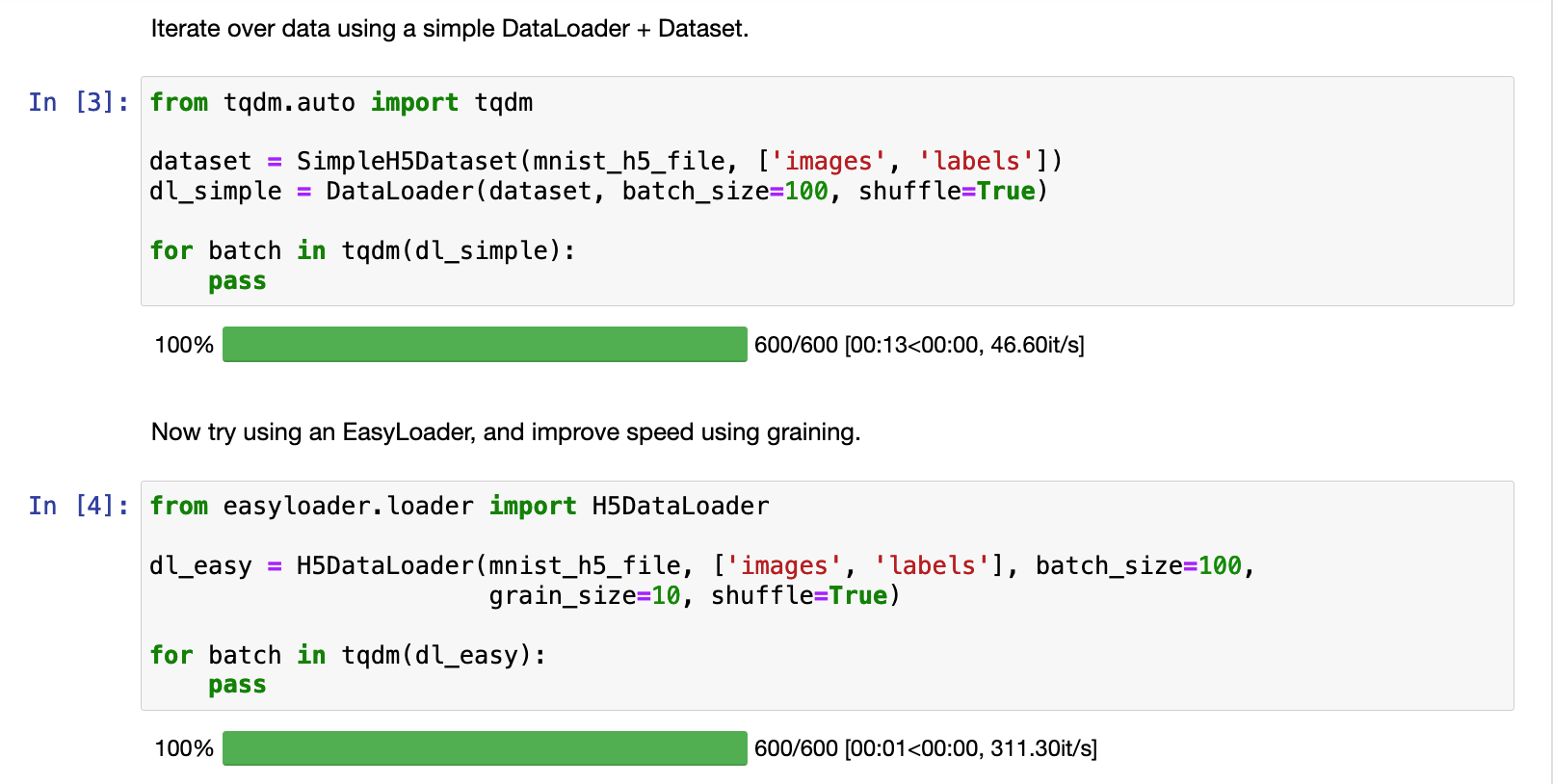 Graining improves speed of loading data from an H5 alt text